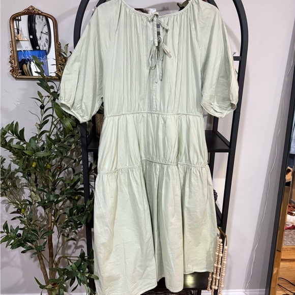 MELLODAY Green Pleated Tiered Midi Sundress size large - Picture 8 of 11